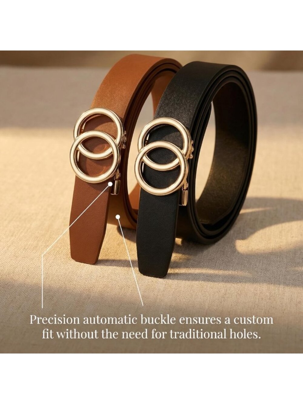 2-Pack Women's Genuine Leather Slim Waist Belts with Gold Buckle | Versatile for - Picture 5 of 8